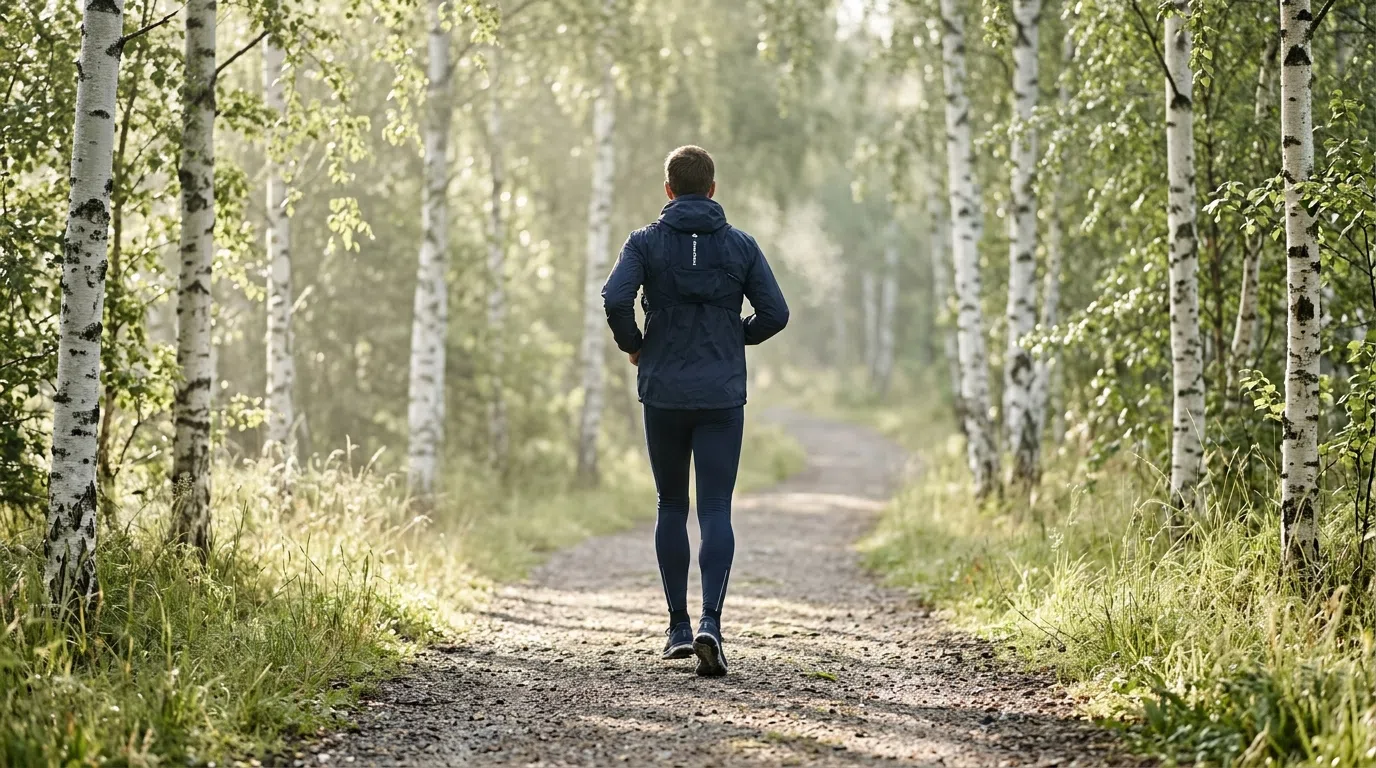 Anonym person joggar på nordisk morgonstig - aktiv livsstil